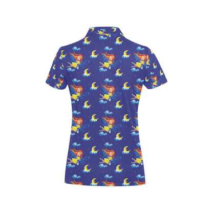 Fairy with Moon Print Pattern Women's Polo Shirt