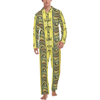 Polynesian Turtle Hawaiian Design Print Men's Long Pajama Set