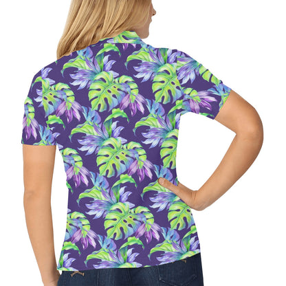 Tropical Flower Pattern Print Design TF019 Women's Polo Shirt