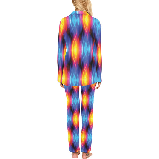 Flame Fire Blue Design Print Women's Long Pajama Set