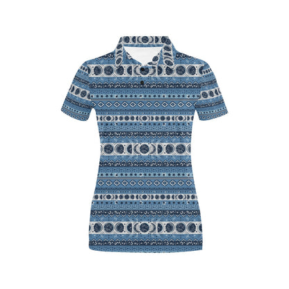 Sun Moon Pattern Print Design LKS306 Women's Polo Shirt