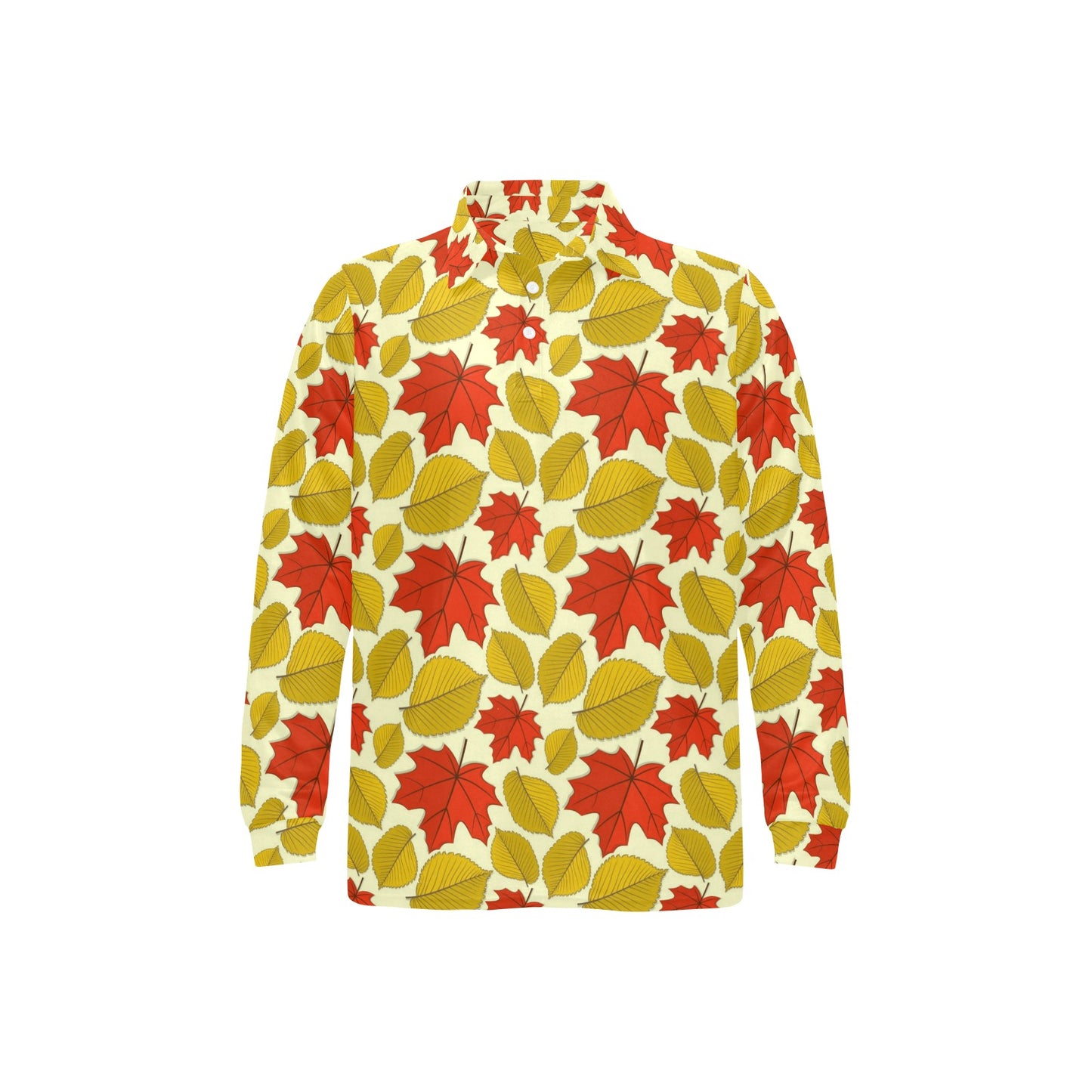 Elm Maple Leave Print Pattern Long Sleeve Polo Shirt For Men's