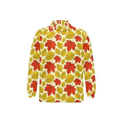 Elm Maple Leave Print Pattern Long Sleeve Polo Shirt For Men's