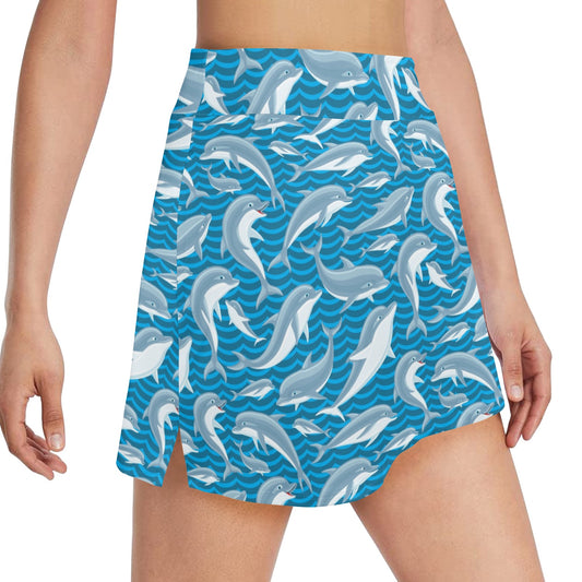 Dolphin Cute Print Pattern 17" Golf & Pickleball Skort with Pockets