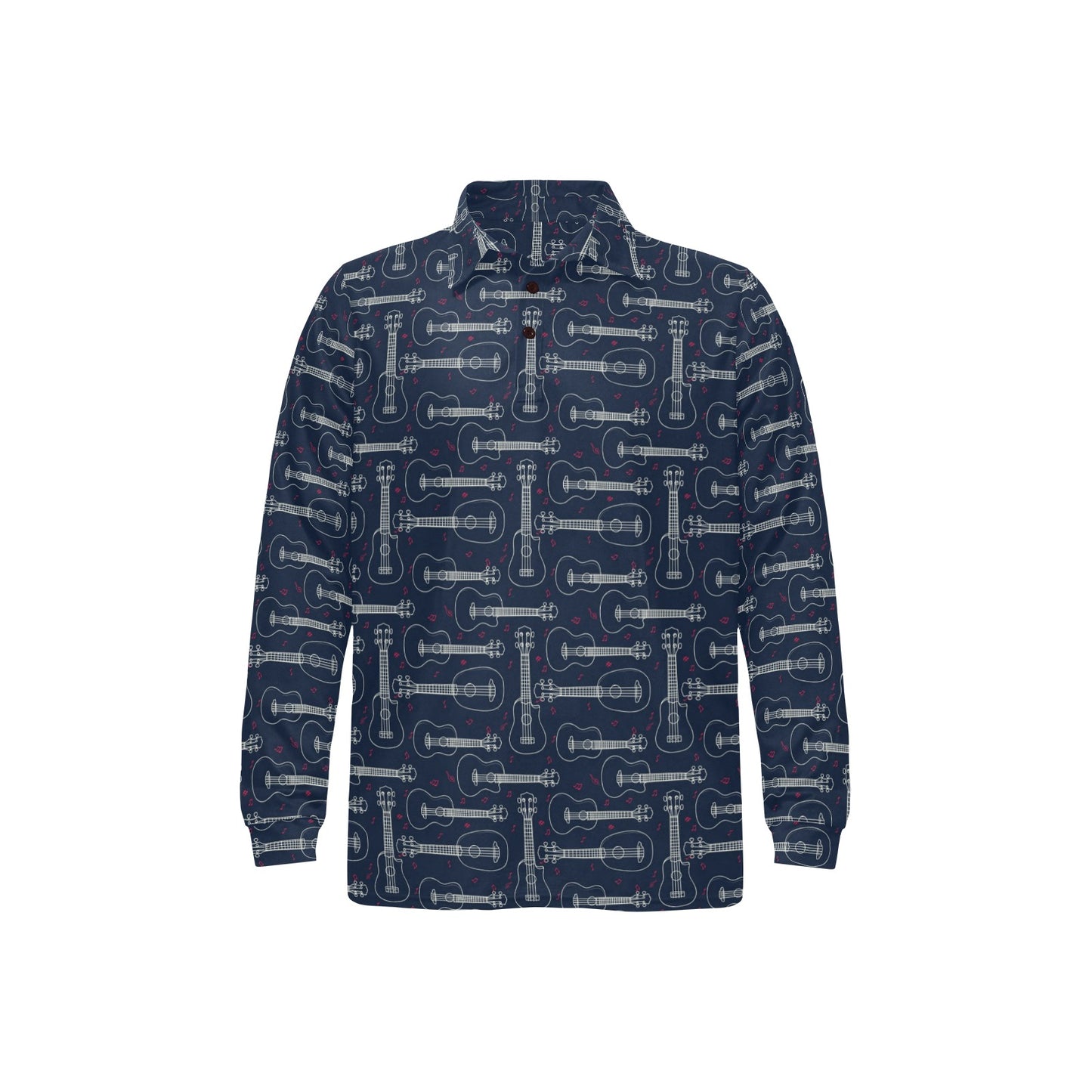 Ukulele Print Design LKS401 Long Sleeve Polo Shirt For Men's