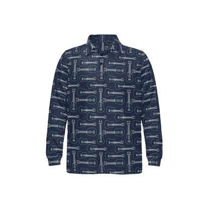 Ukulele Print Design LKS401 Long Sleeve Polo Shirt For Men's