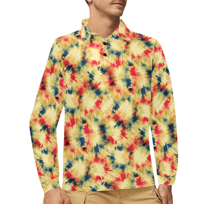 Tie Dye Print Design LKS302 Long Sleeve Polo Shirt For Men's