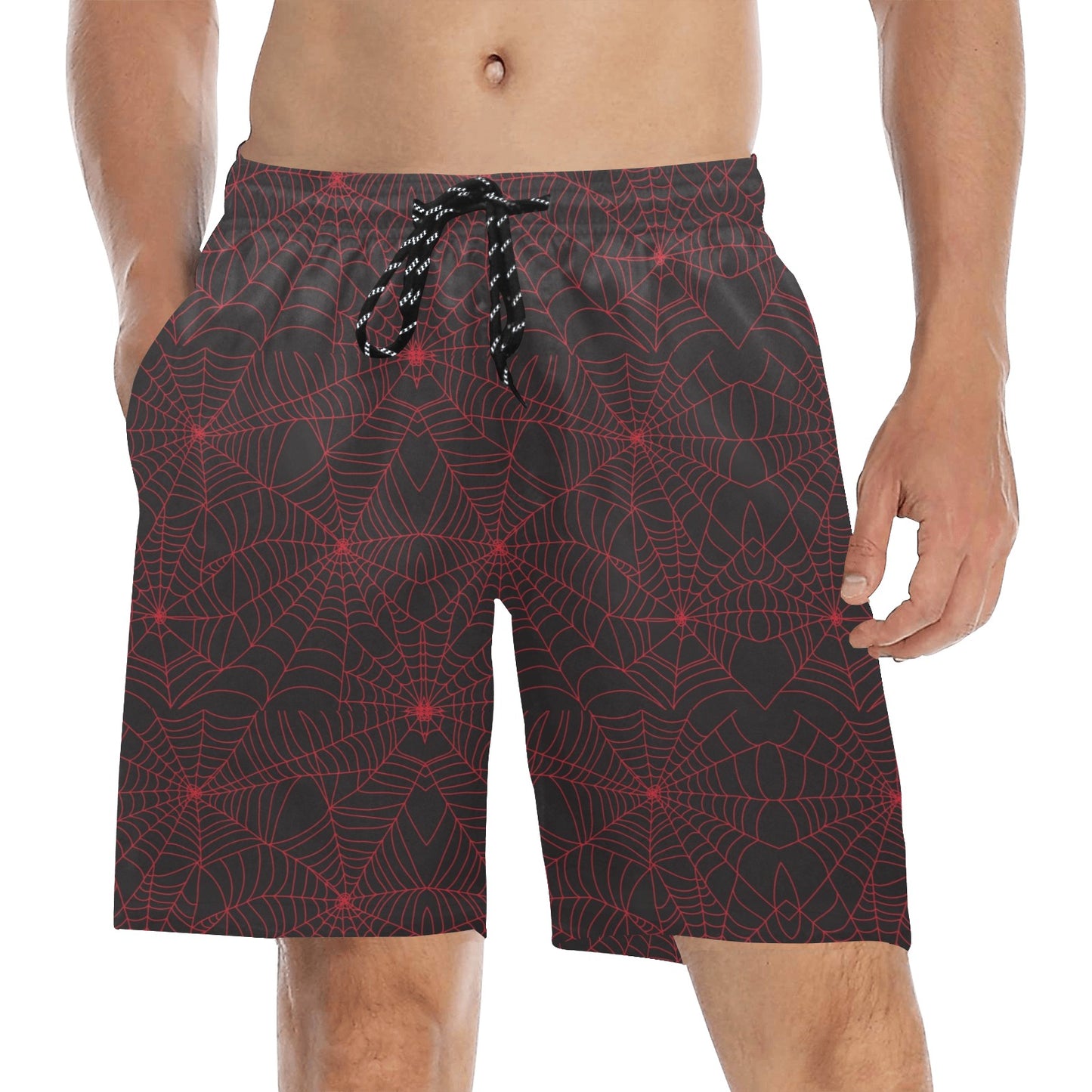Spider Web Red Print Design LKS302 Men's Swim Trunks Beach Shorts