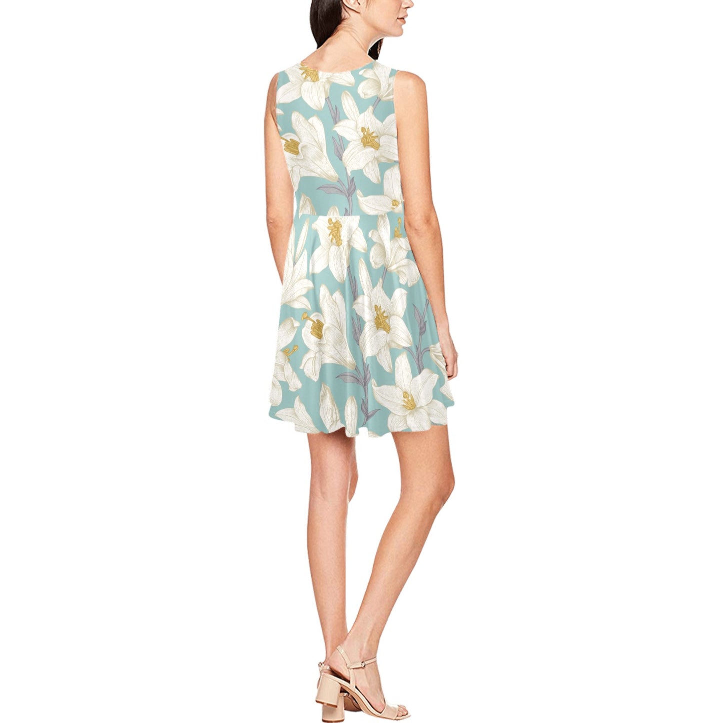 Lily Pattern Print Design 02 Sleeveless Dress