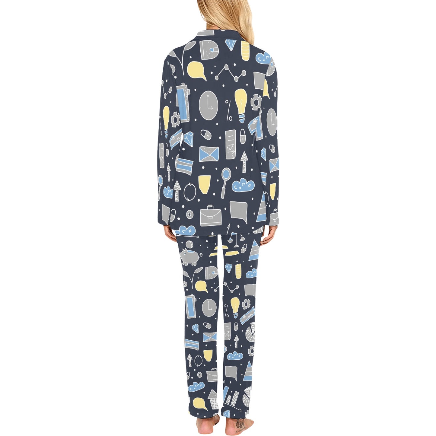 Accounting Financial Pattern Print Design 04 Women's Long Pajama Set