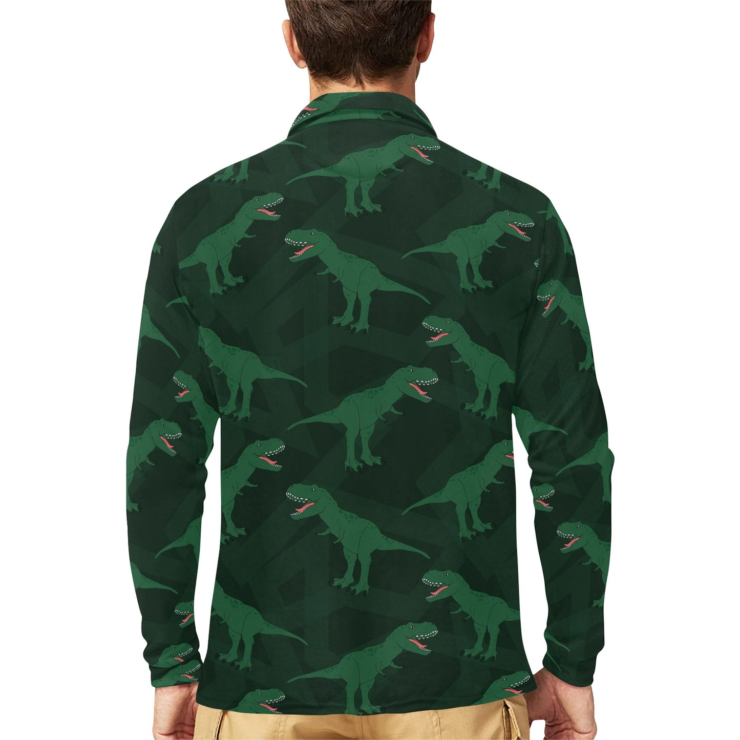 T Rex Pattern Print Design A06 Long Sleeve Polo Shirt For Men's