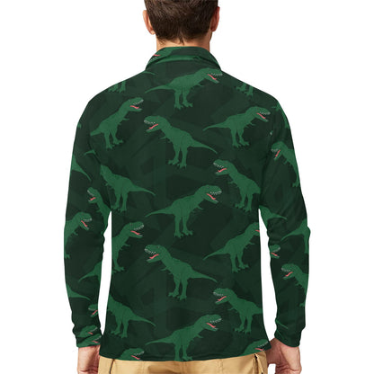 T Rex Pattern Print Design A06 Long Sleeve Polo Shirt For Men's