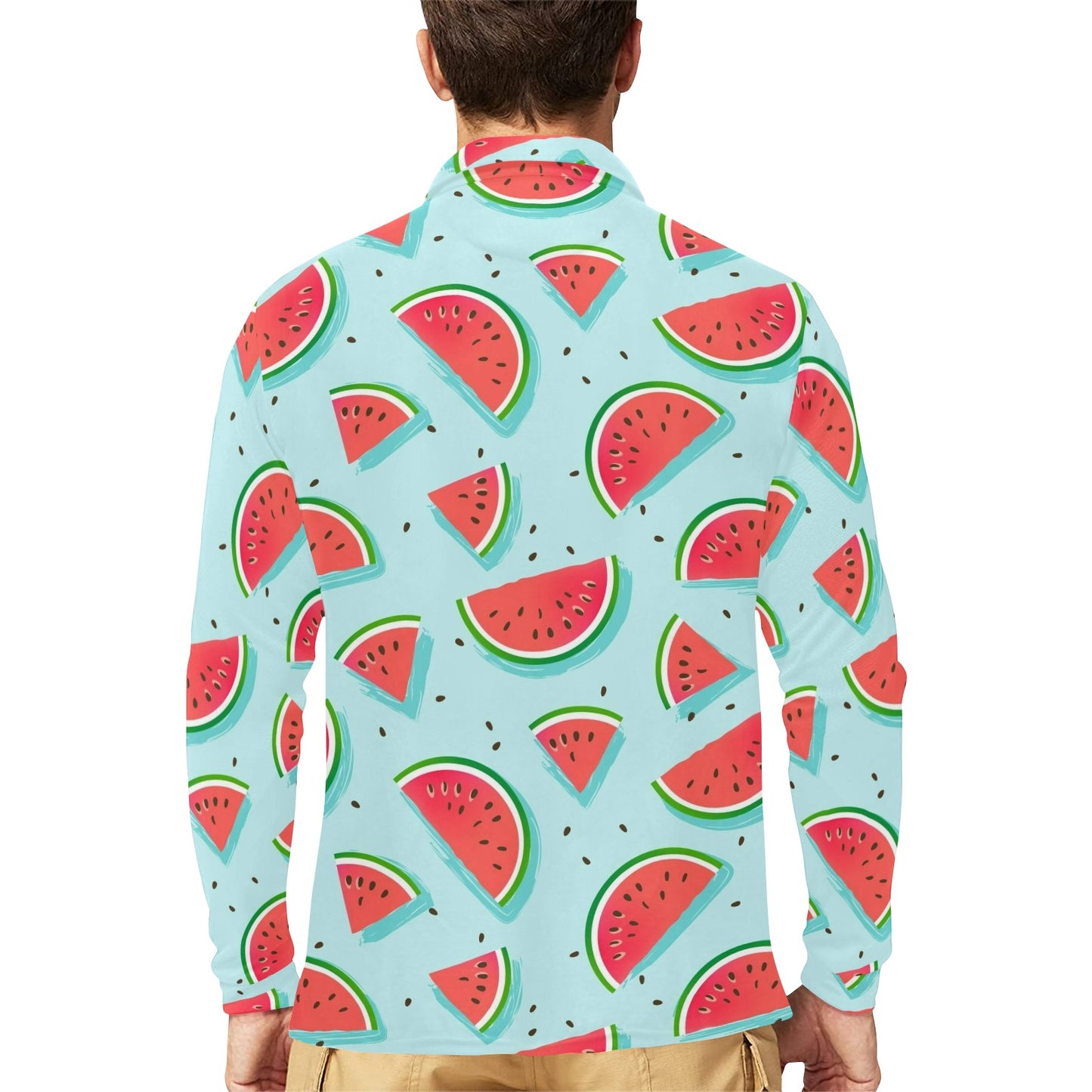 Watermelon Pattern Print Design WM03 Long Sleeve Polo Shirt For Men's