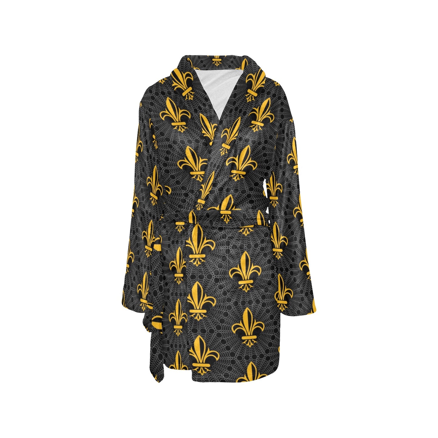 Fleur De Lis Gold Pattern Print Design 01 Women's Fleece Robe