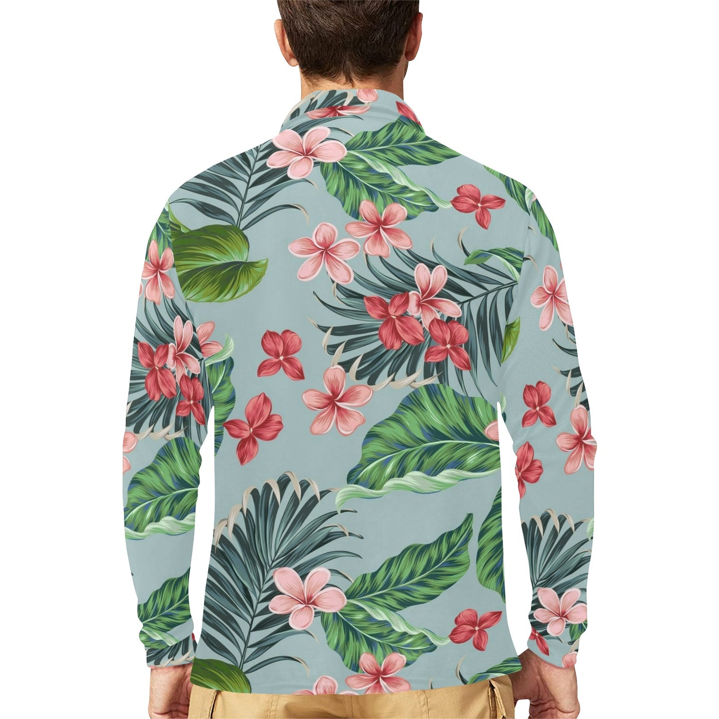 Plumeria Pattern Print Design PM027 Long Sleeve Polo Shirt For Men's