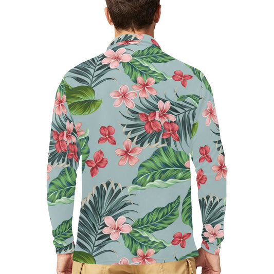 Plumeria Pattern Print Design PM027 Long Sleeve Polo Shirt For Men's