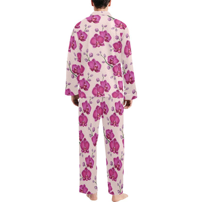 Orchid Purple Pattern Print Design OR04 Men's Long Pajama Set