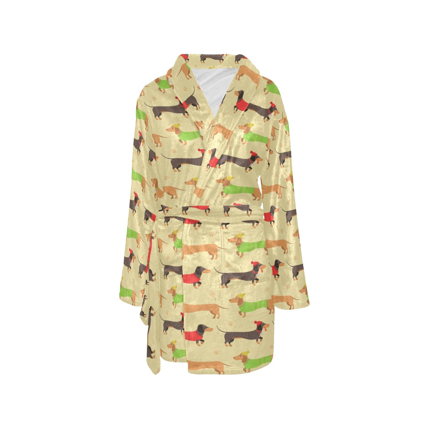 Dachshund Pattern Print Design 06 Women's Fleece Robe