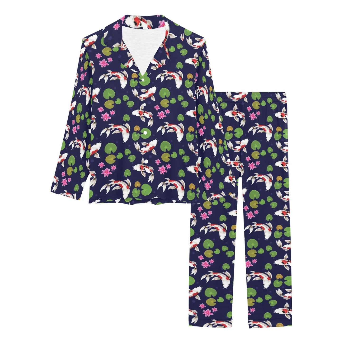 Koi Carp Pattern Design Themed Print Women's Long Pajama Set