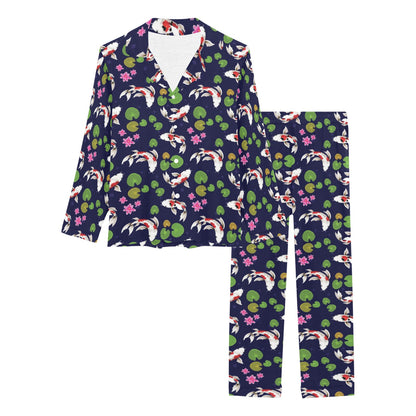 Koi Carp Pattern Design Themed Print Women's Long Pajama Set