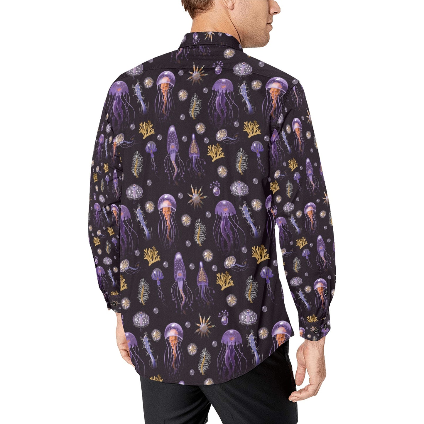Seaweed With Jelly Fish Print Design LKS305 Men's Long Sleeve Dress Shirt