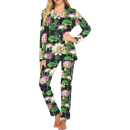 Water Lily Pattern Print Design WL010 Women's Long Pajama Set