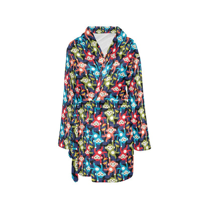 Monkey Colorful Design Themed Print Women's Fleece Robe