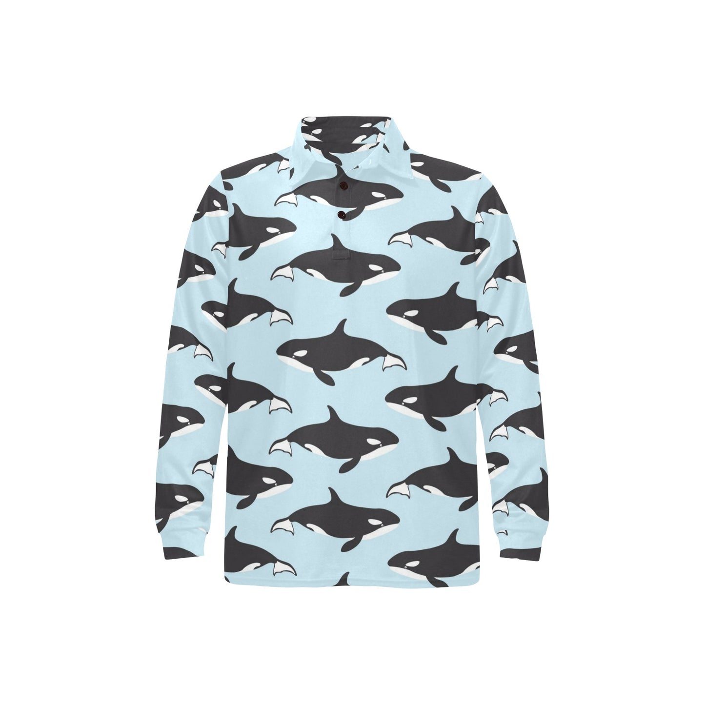Killer Whale Pattern Print Design 01 Long Sleeve Polo Shirt For Men's