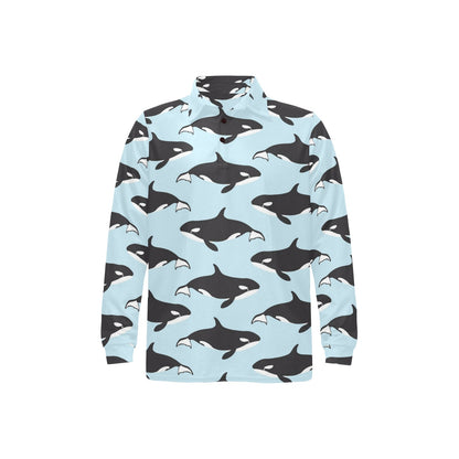 Killer Whale Pattern Print Design 01 Long Sleeve Polo Shirt For Men's