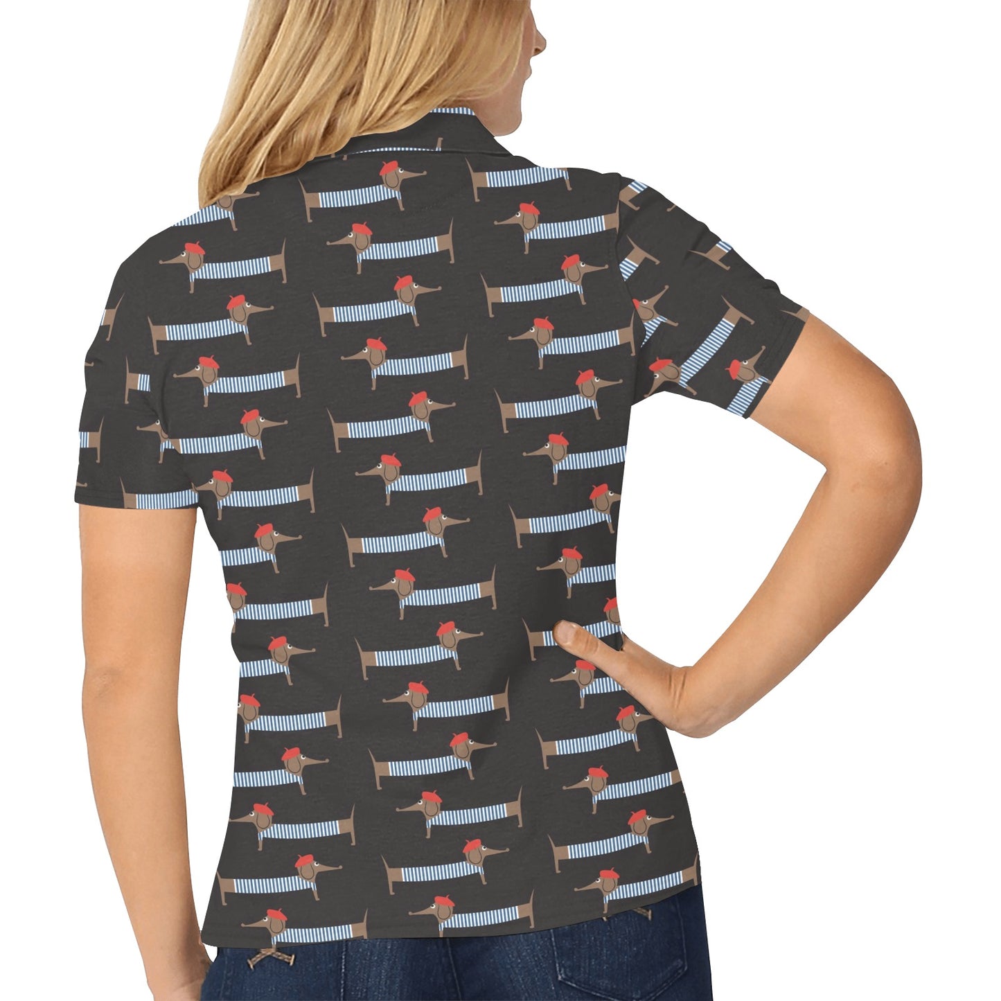 Dachshund Pattern Print Design 04 Women's Polo Shirt