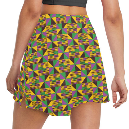 Kente Triangle Design African Print 17" Golf & Pickleball Skort with Pockets