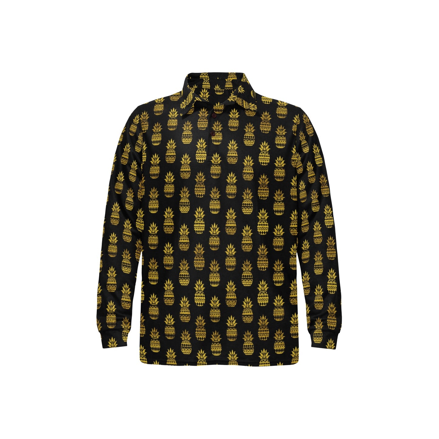 Pineapple Gold Tribal Style Print Long Sleeve Polo Shirt For Men's