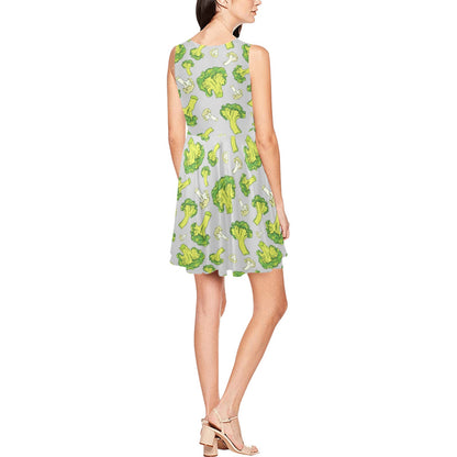 Broccoli Pattern Print Design 03 Sleeveless Dress