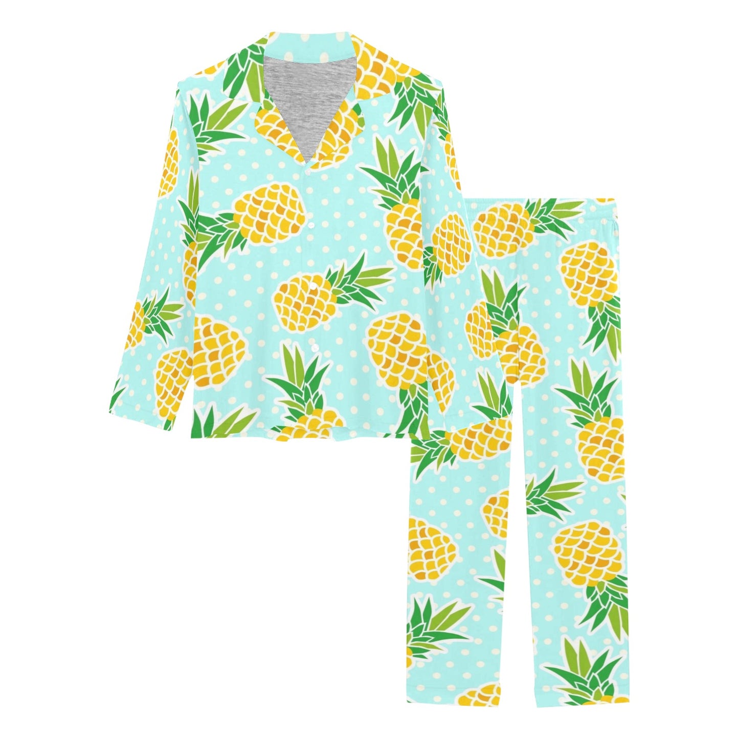 Pineapple Pattern Print Design PP01 Women's Long Pajama Set