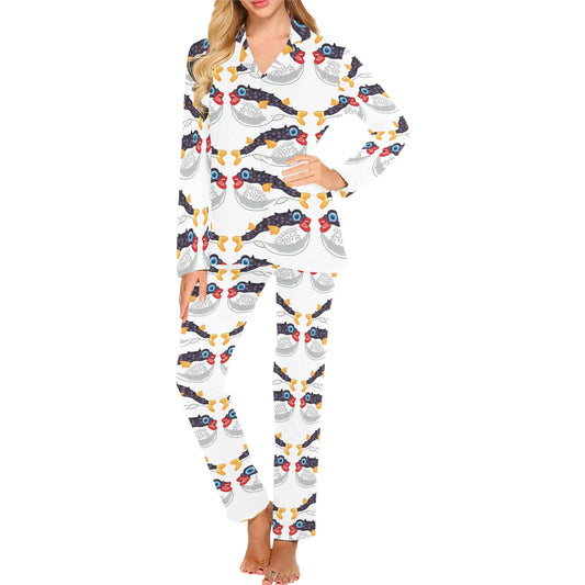 Fugu Pattern Print Design 03 Women's Long Pajama Set