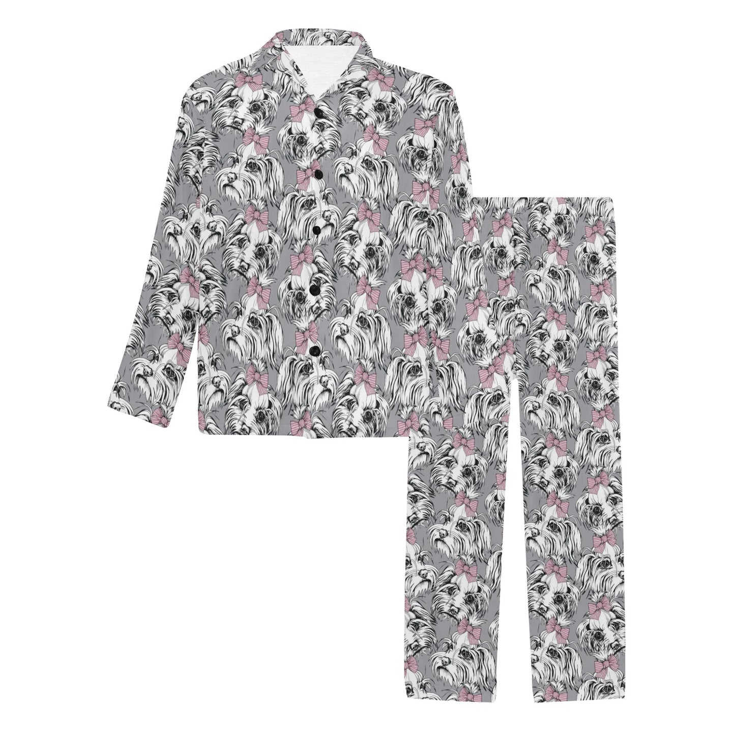 Maltese Pattern Print Design 01 Men's Long Pajama Set