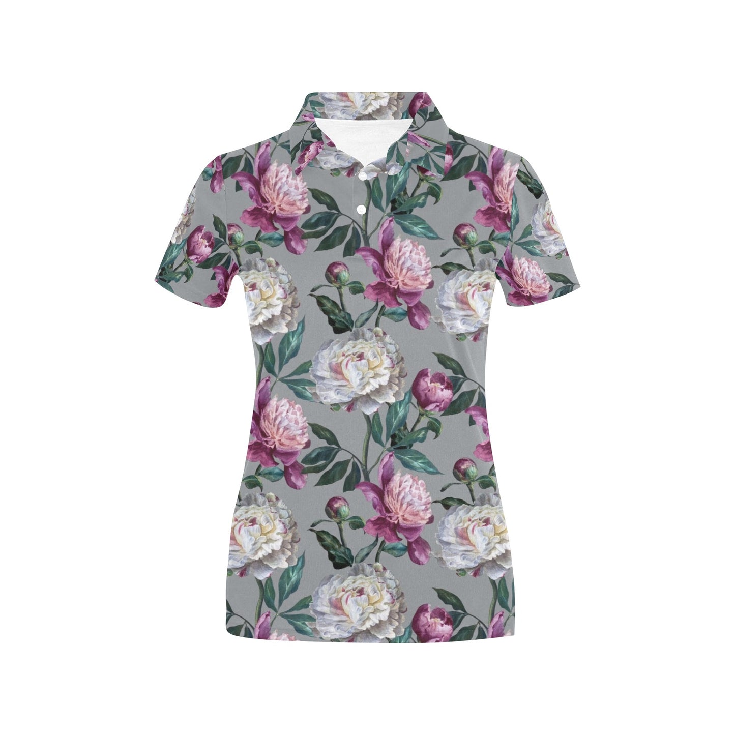 Peony Pattern Print Design PE01 Women's Polo Shirt