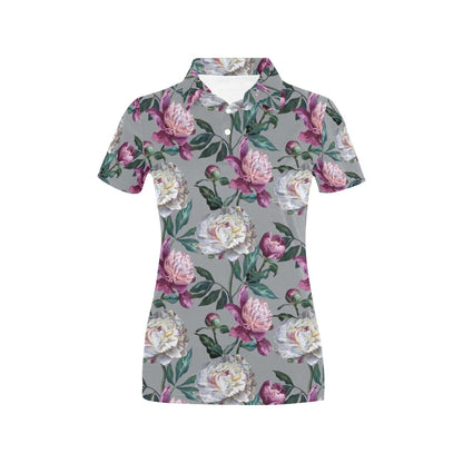 Peony Pattern Print Design PE01 Women's Polo Shirt