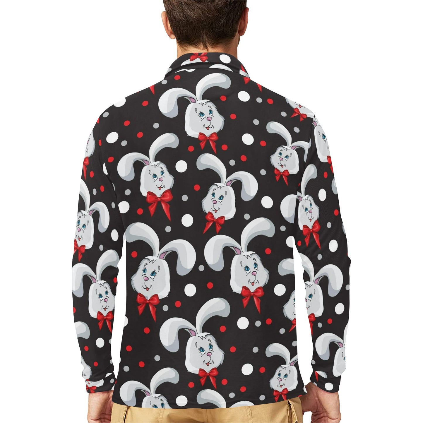 Rabbit Pattern Print Design RB012 Long Sleeve Polo Shirt For Men's