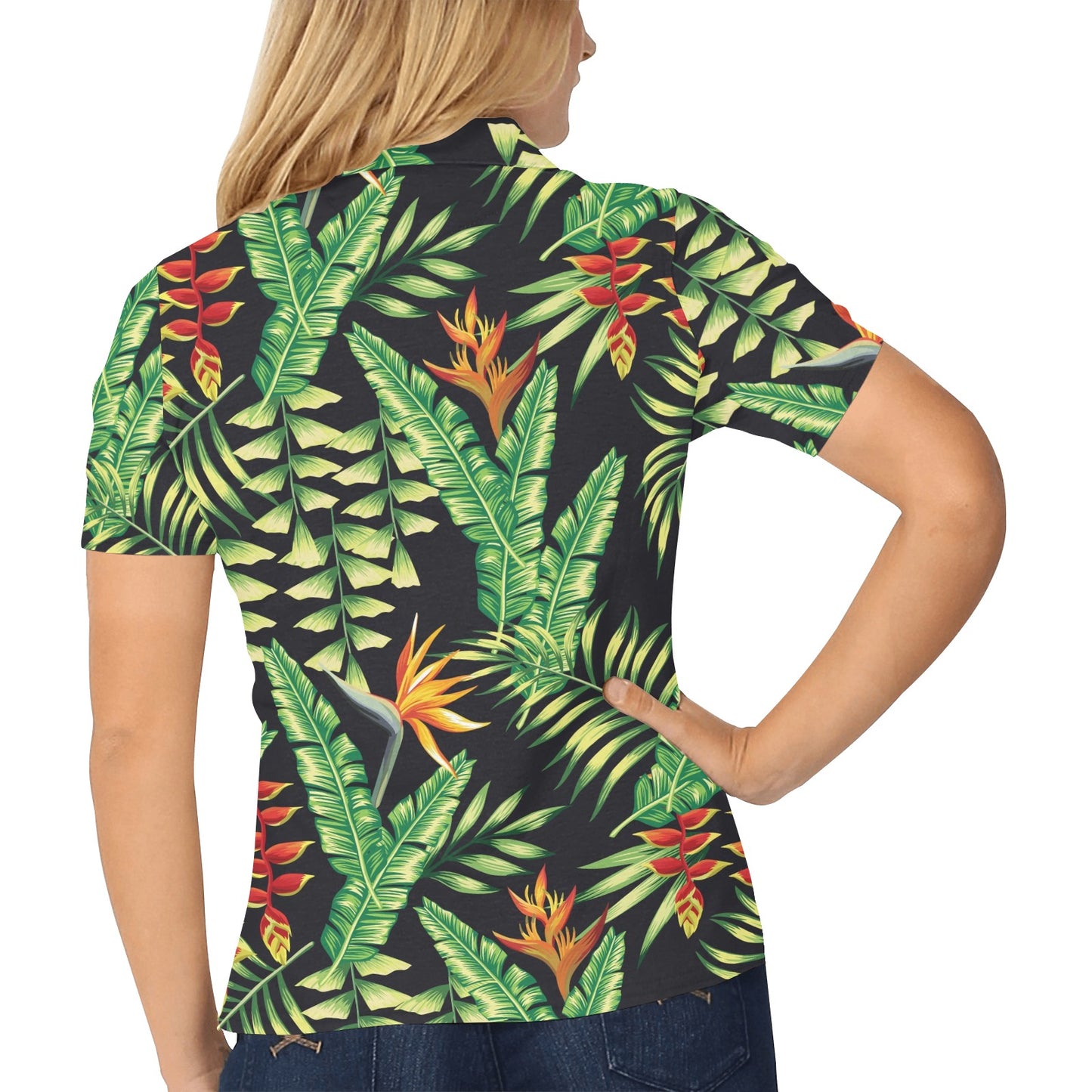 Hawaiian Flower Tropical Palm Leaves Women's Polo Shirt