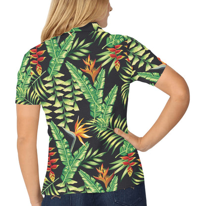Hawaiian Flower Tropical Palm Leaves Women's Polo Shirt