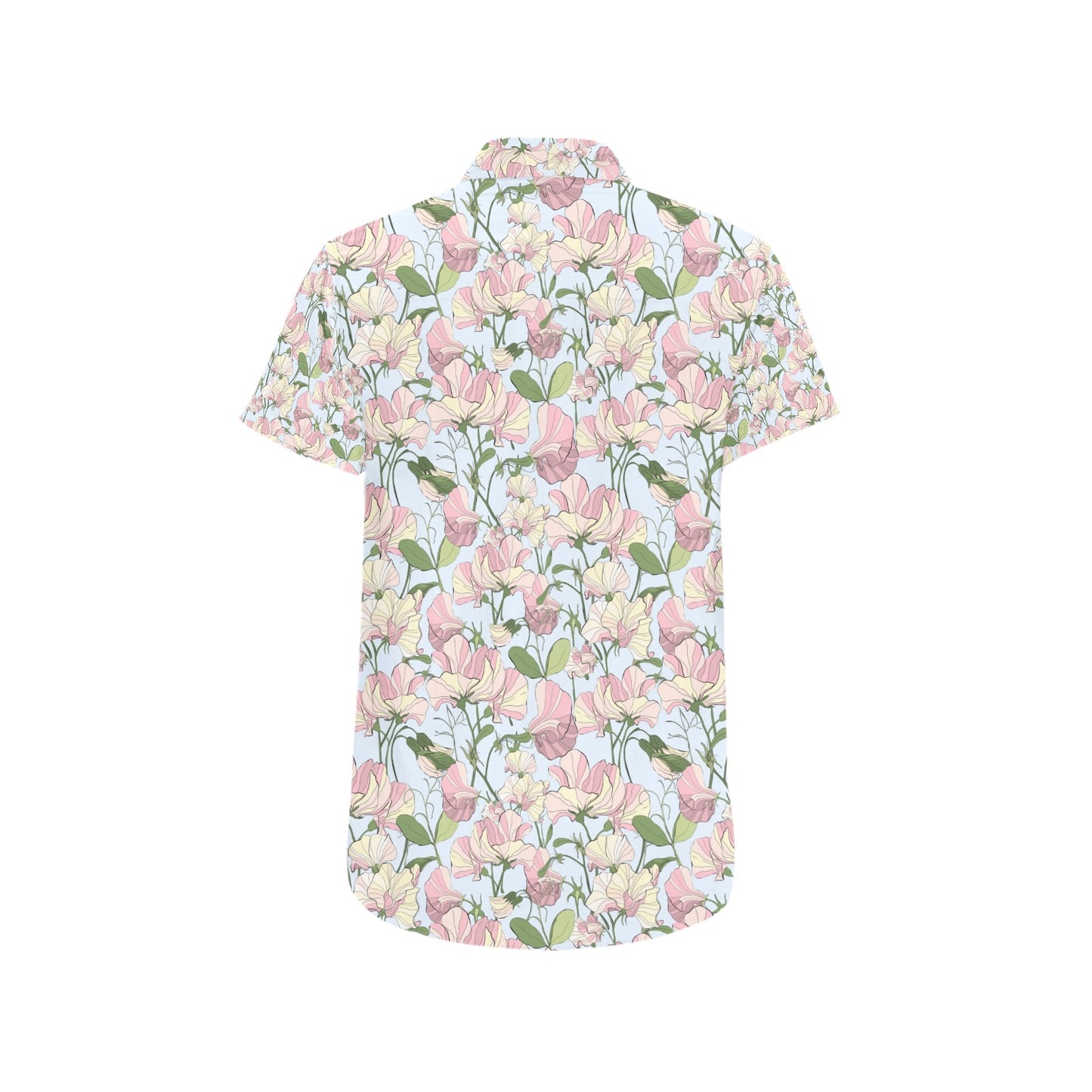 Sweet Pea Print Design LKS304 Men Short Sleeve Button Up Shirt