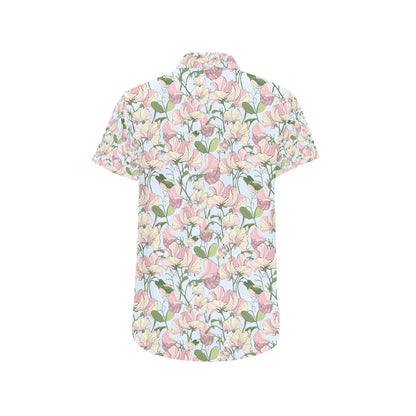 Sweet Pea Print Design LKS304 Men Short Sleeve Button Up Shirt