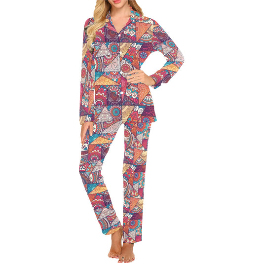 Patchwork Print Design LKS401 Women's Long Pajama Set