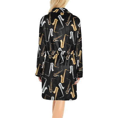 Saxophone Pattern Print Design 01 Women's Fleece Robe