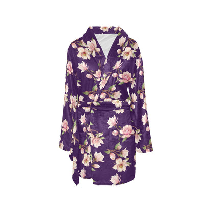 Magnolia Pattern Print Design MAG02 Women's Fleece Robe