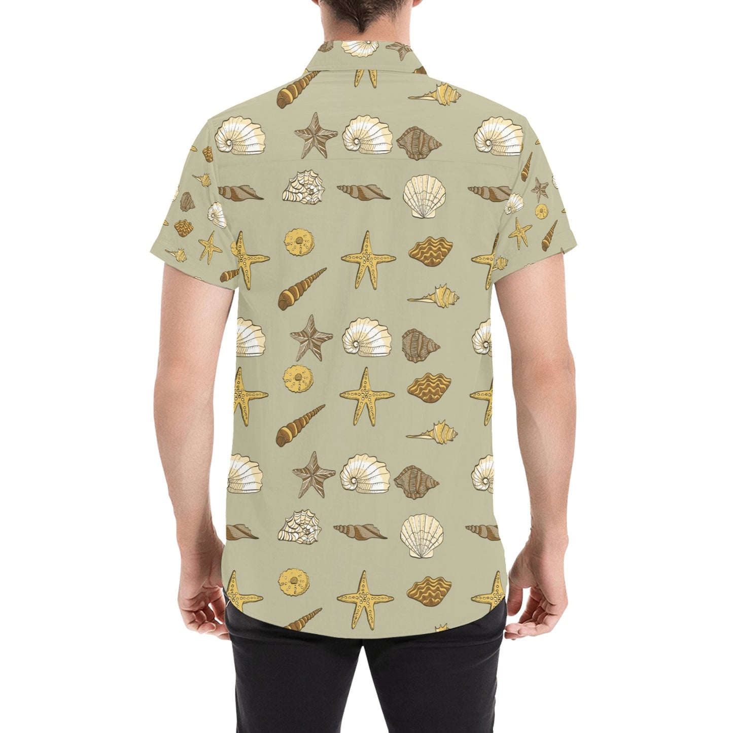 Seashell Beach Print Design LKS303 Men Short Sleeve Button Up Shirt