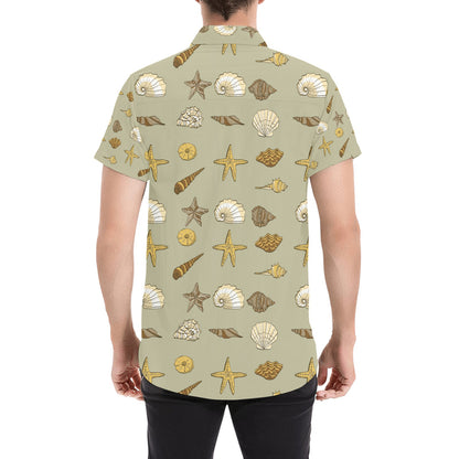Seashell Beach Print Design LKS303 Men Short Sleeve Button Up Shirt