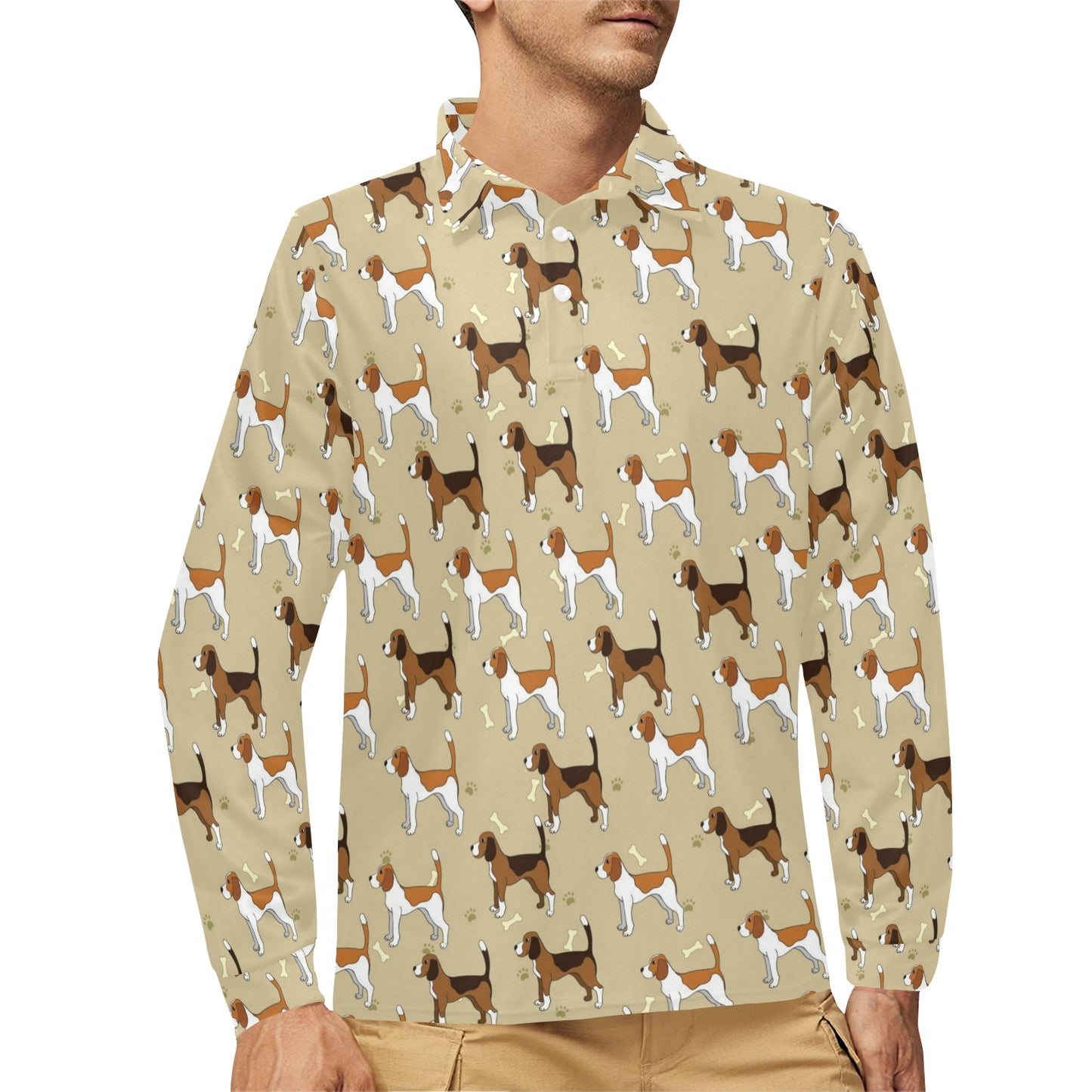 Beagle Pattern Print Design 01 Long Sleeve Polo Shirt For Men's