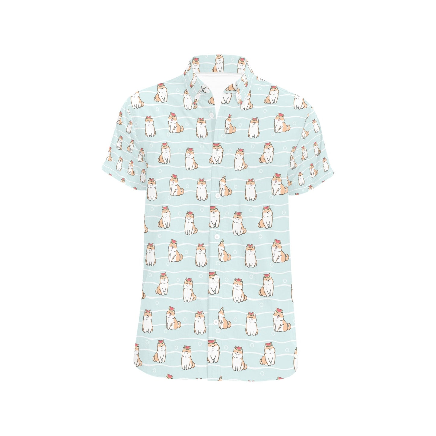 Shiba Inu Print Design LKS3011 Men Short Sleeve Button Up Shirt